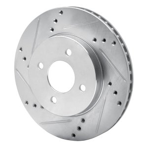 Nissan Versa Brake Rotor (1) - Front Left - R1 Concepts - Drilled & Slotted - Silver - `11-`25